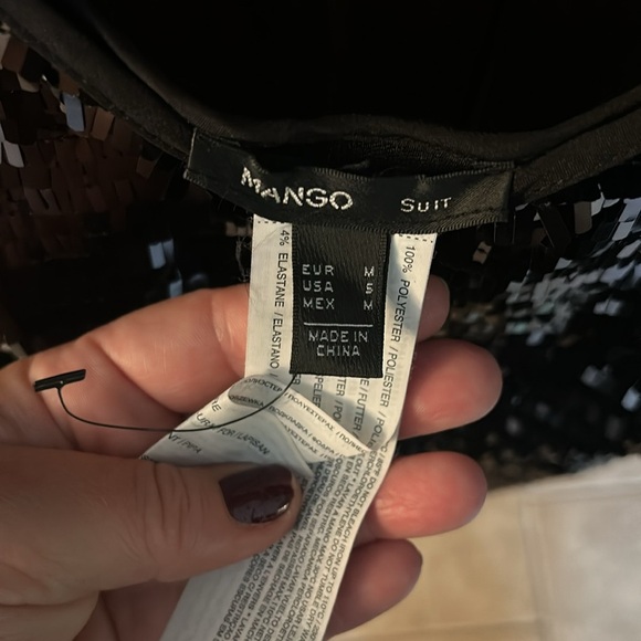 Mango MNG suit Black Sequin Tank top fancy party sparkle sequined small - Picture 3 of 4